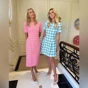 OSCAR DE LA RENTA Fall 2023 Pink & White Windowpane Tweed Boucle Dress Sz 10 NWT